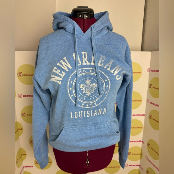 New Orleans Louisiana Sweatshirt Hoodie Denim Blue - Picture 1 of 6